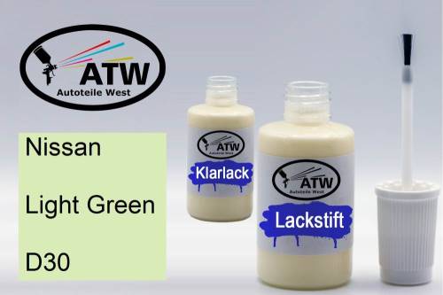 Nissan, Light Green, D30: 20ml Lackstift + 20ml Klarlack - Set, von ATW Autoteile West.